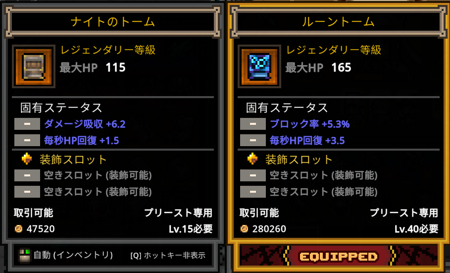Comparison of level-15 and level-40 gear stats on the Priest